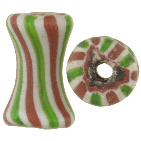 Striped Dog Bone Chevron Beads | Rare 4 Layer Venetian Pair