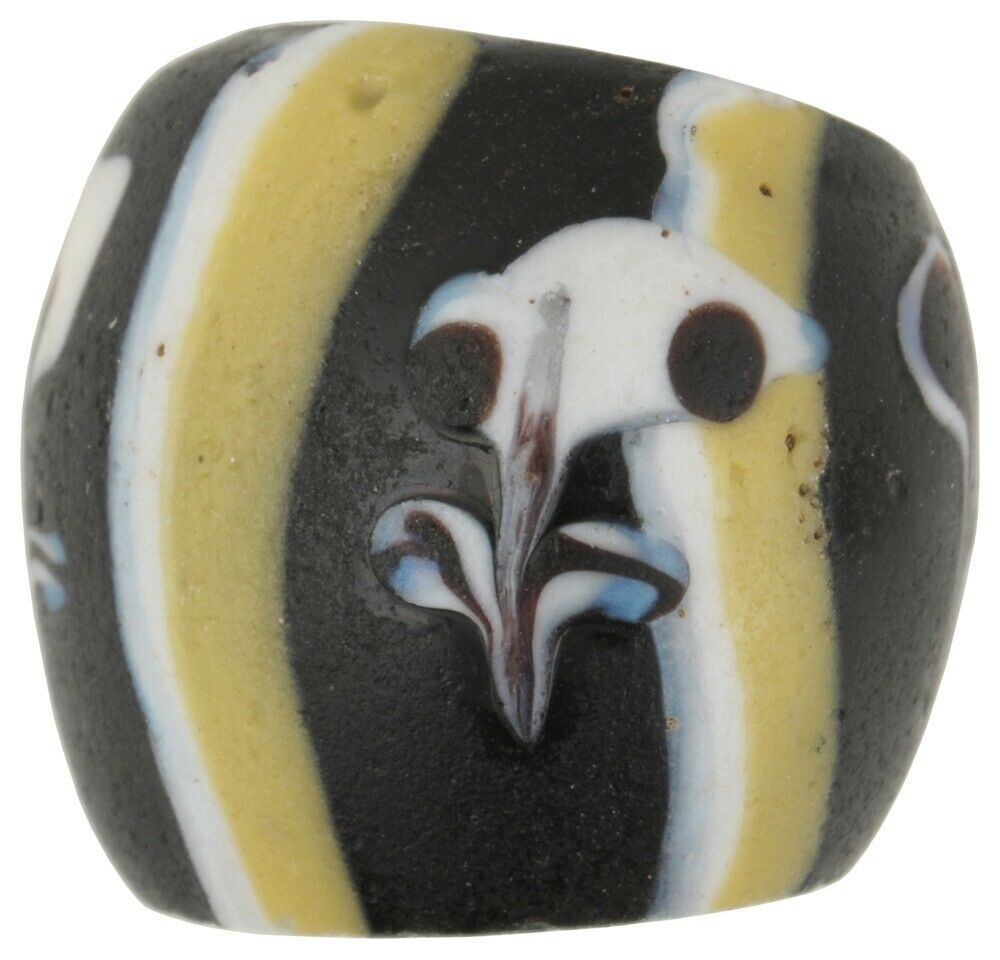 Old African Trade Bead Black Ghost Fancy Venetian Wound Glass Bead Lampwork Rare
