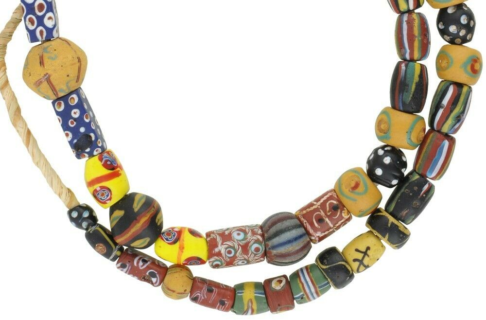 African Trade Beads Old Venetian Glass Lampwork Fancy Millefiori Chevron Tribal - close-up