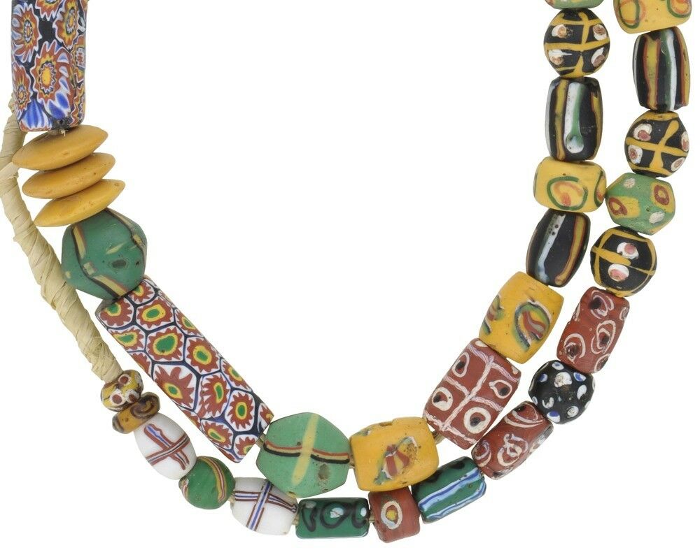 African Trade Beads Old Venetian Glass Beads Fancy Eye Millefiori French Cross - close-up