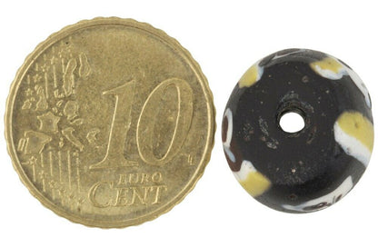 Old African Trade Bead Black Ghost Fancy Venetian Wound Glass Bead Lampwork Rare - close-up