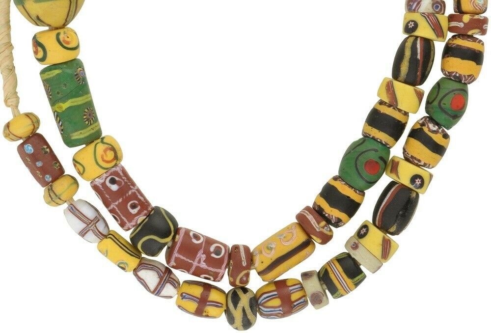 Old African Trade Beads Mix Venetian Glass Beads Fancy Millefiori Eye King Beads - close-up