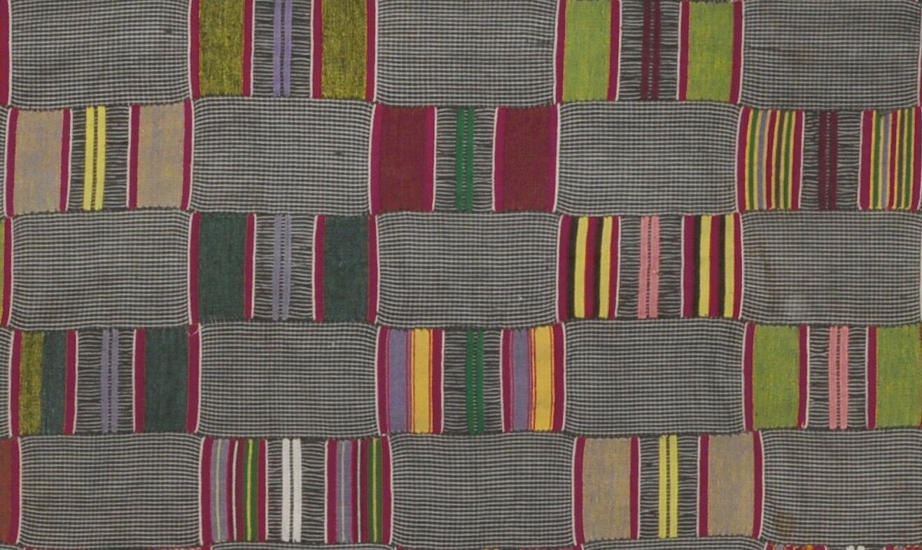 Old Hand Woven Kente African Ewe Ghana Cloth Textile Art Decoration Guinea Fowl - close-up