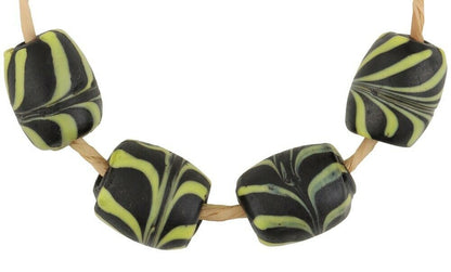 African Trade Beads Old Feather Venetian Glass Beads Black Fancy Lampwork Ghana