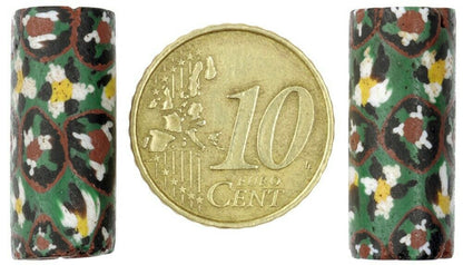 African Trade Beads Old Millefiori Venetian Glass Beads Rare Murano Mosaic Pair - alternate view