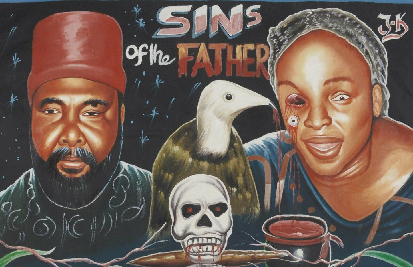 Authentic Sins Of The Father Movie Poster - Hand-Painted In Ghana - close-up