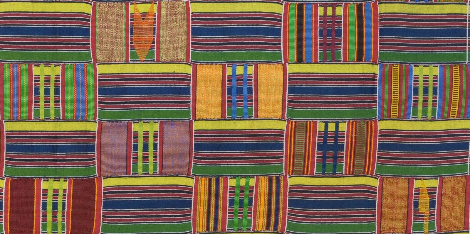 Old Rare African Kente Ewe Ghana Hand Woven Cloth Textile Interior Design Art - close-up