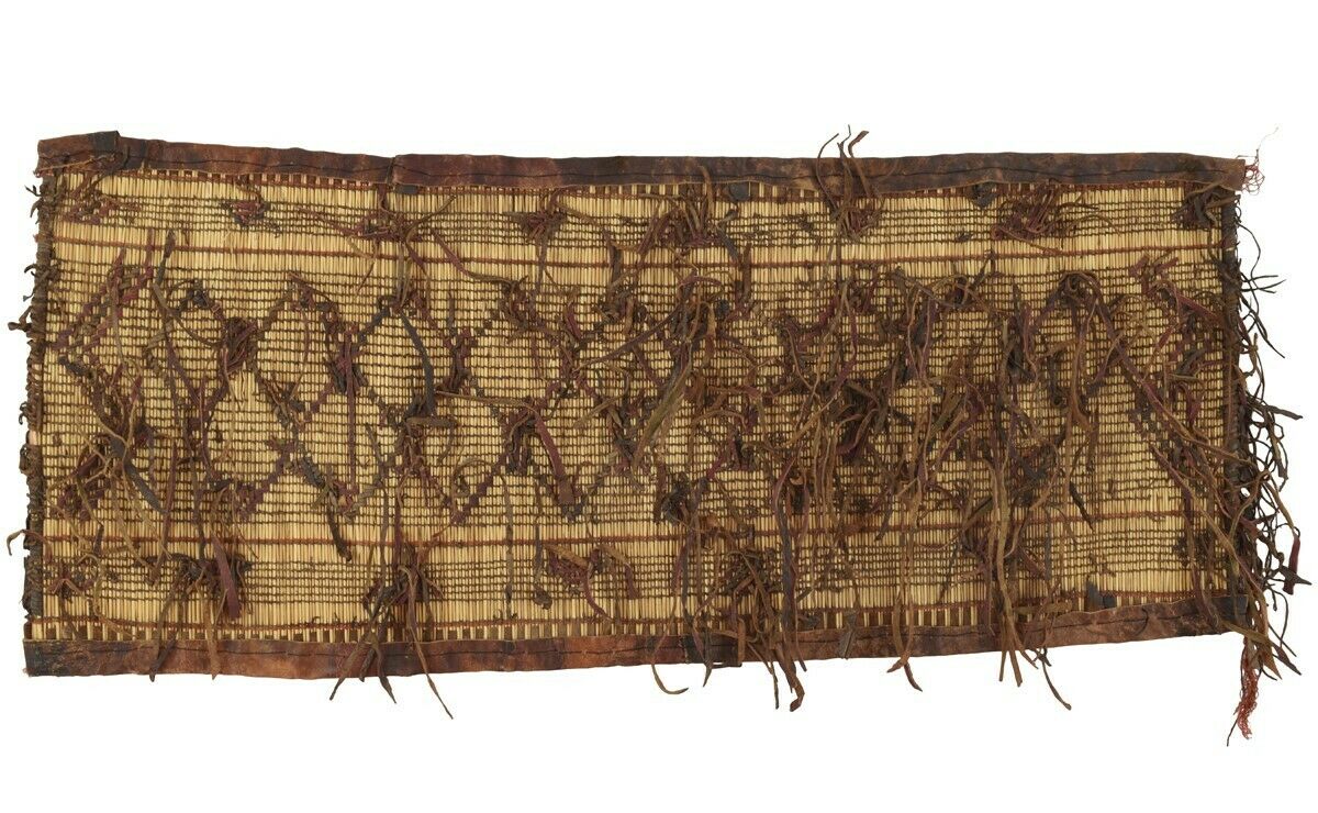 Authentic Tuareg Straw Mats – Straw & Leather Ethnic Carpet 87×37 cm