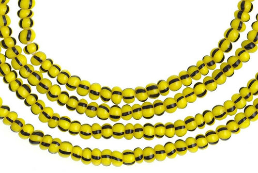 African Trade Beads Tiny Striped Yellow Old Venetian Glass Seed Beads Ghana Dipo - alternate view