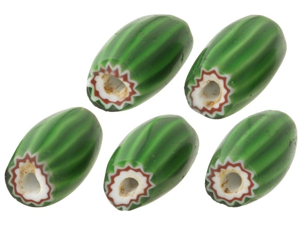 African Trade Beads Old 4 Layers Chevron Venetian Glass Trade Beads Green Ghana - alternate view