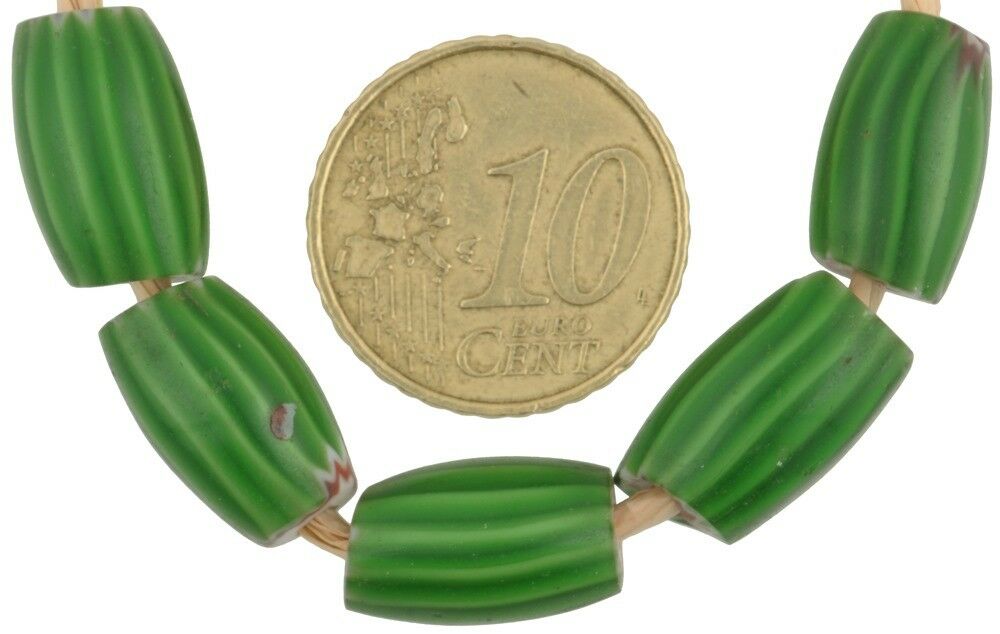 African Trade Beads Old 4 Layers Chevron Venetian Glass Trade Beads Green Ghana - close-up