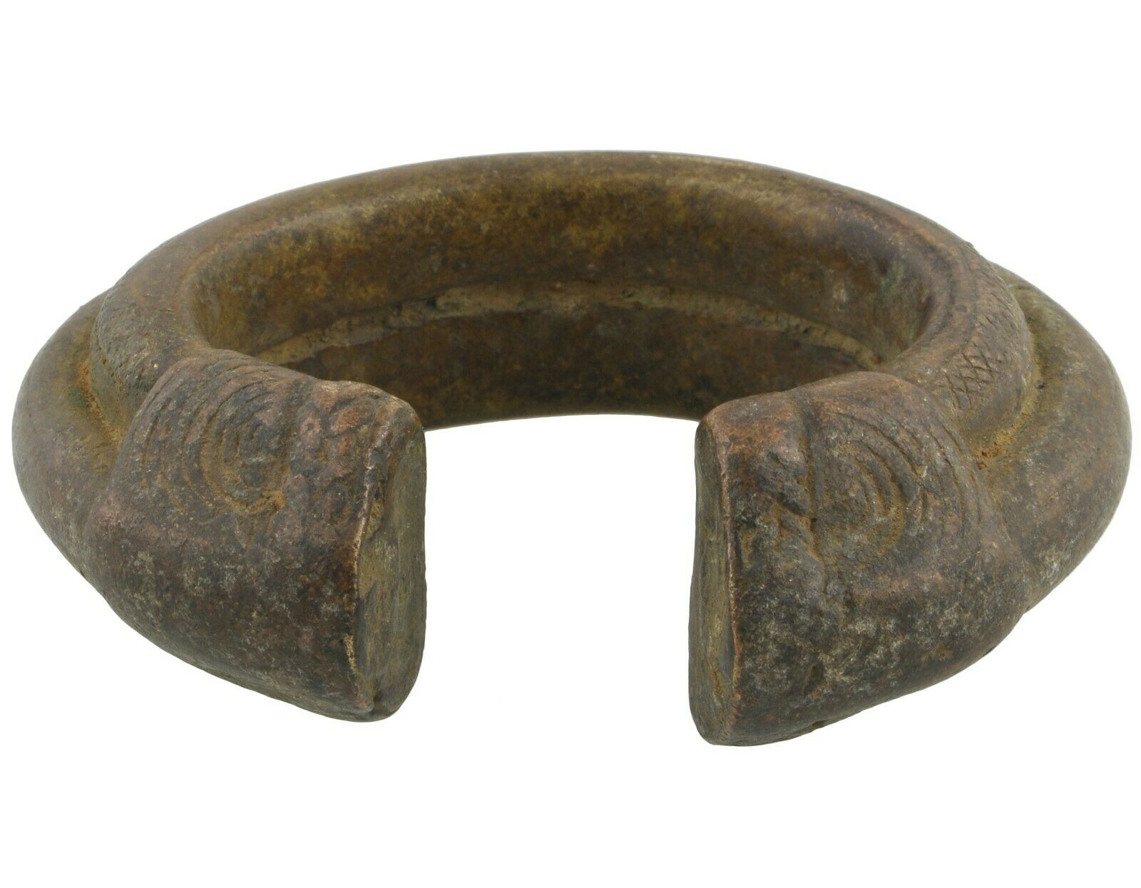 Antique Brass Bracelet African Currency Fulani Ghana Burkina Faso - close-up