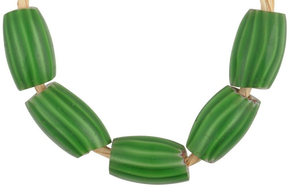 African Trade Beads Old 4 Layers Chevron Venetian Glass Trade Beads Green Ghana