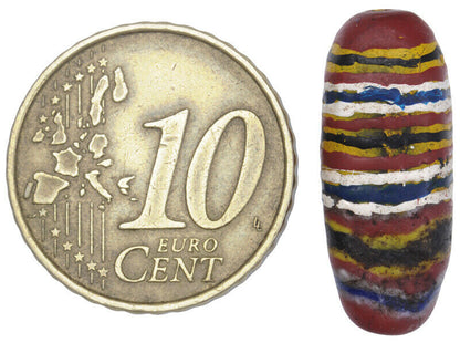 Old Large Polychrome Kiffa Glass Bead Handmade Mauritania African Trade Bead - close-up