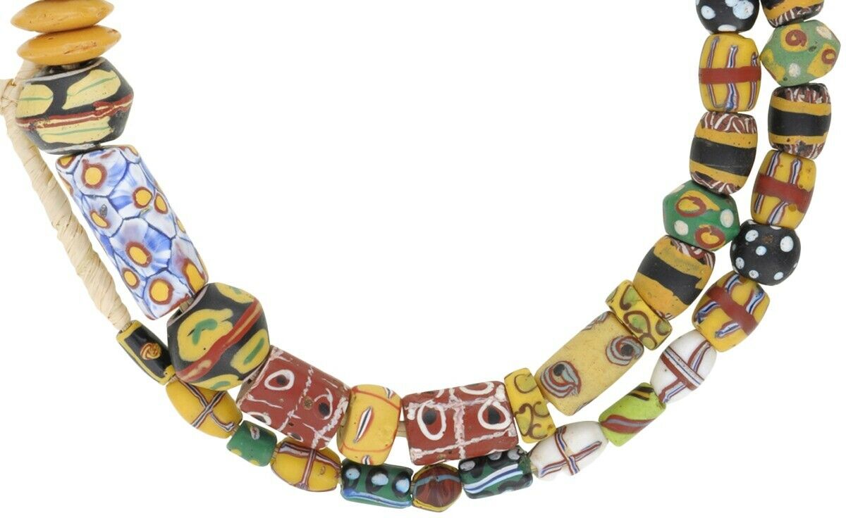 Antique African Trade Beads Venetian Glass Millefiori Chevron King French Cross - close-up