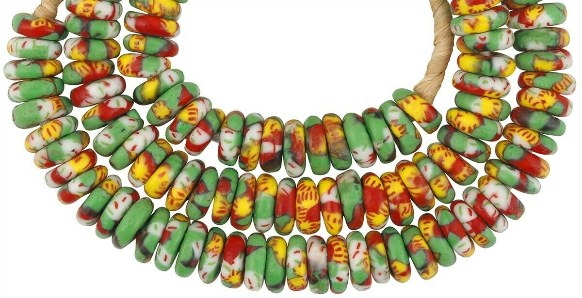 Vibrant African Trade Beads: Fused Ghana Glass Disks - alternate view