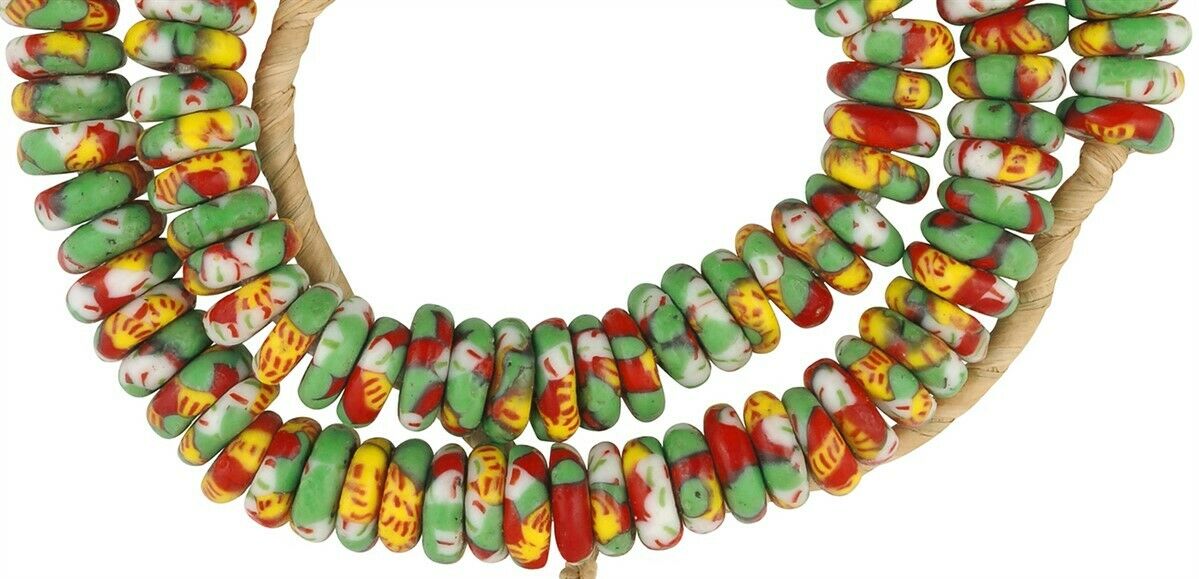 Vibrant African Trade Beads: Fused Ghana Glass Disks - close-up