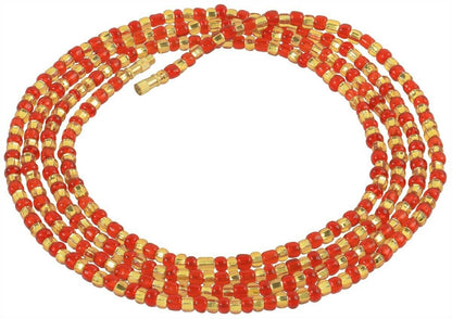 Screw Clasp Red & Gold African Waist Beads – Handmade Beaded Waist Jewelry