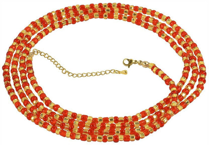 Extension Chain Red & Gold African Waist Beads – Handmade Beaded Waist Jewelry