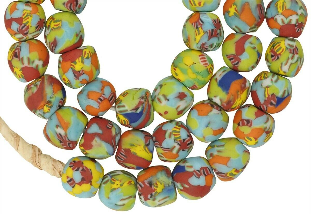 New African Trade Beads - Fused Recycled Ghana Glass Beads, 12-13Mm - close-up