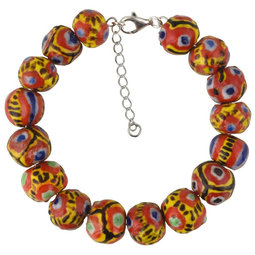 Handmade Kiffa Glass Beads Bracelet 925 Sterling Silver African Art Jewelry Boho - close-up