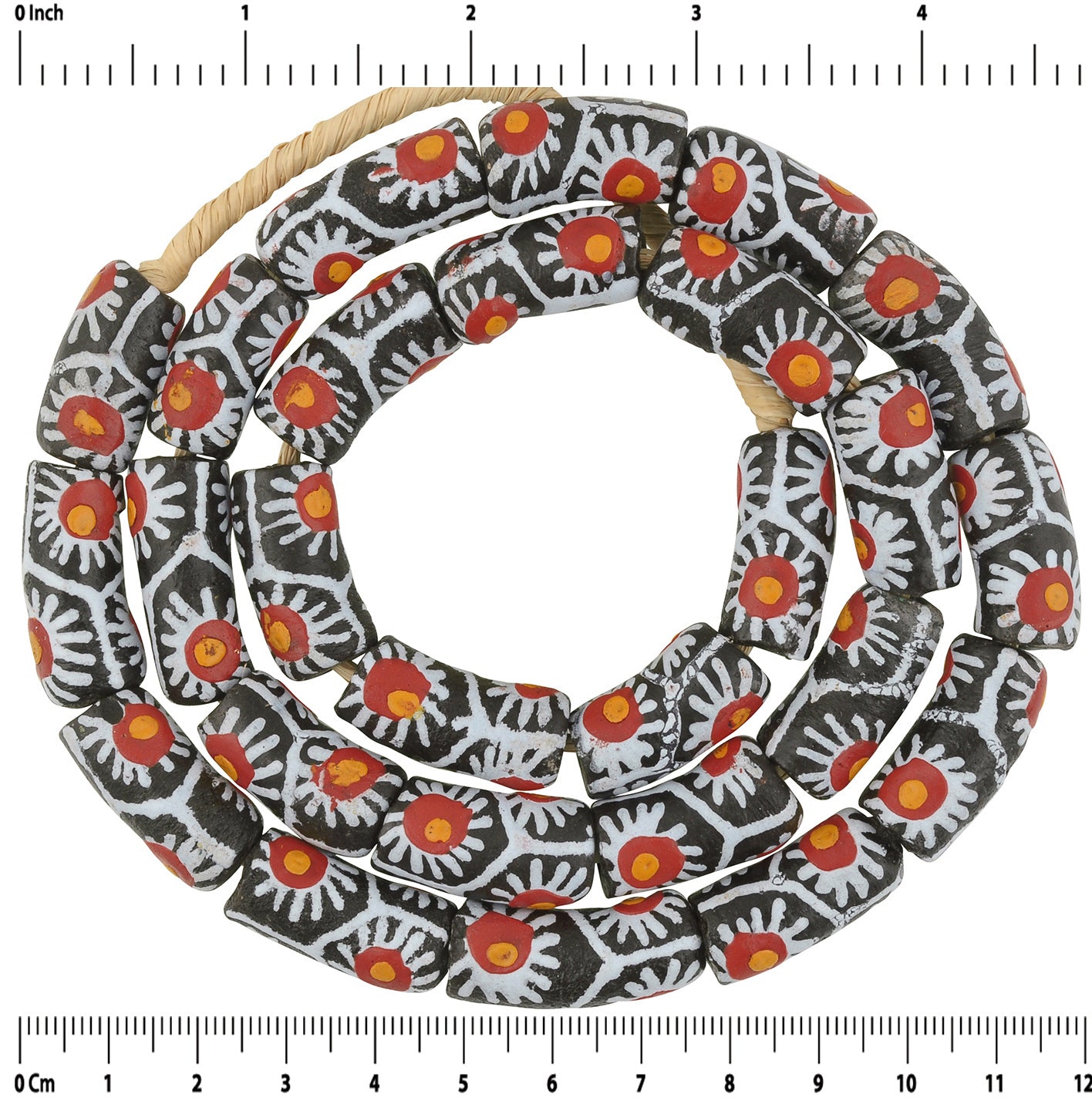 Handmade Fancy Krobo African Trade Beads - 10Mm Recycled Glass - zoomed-in detail