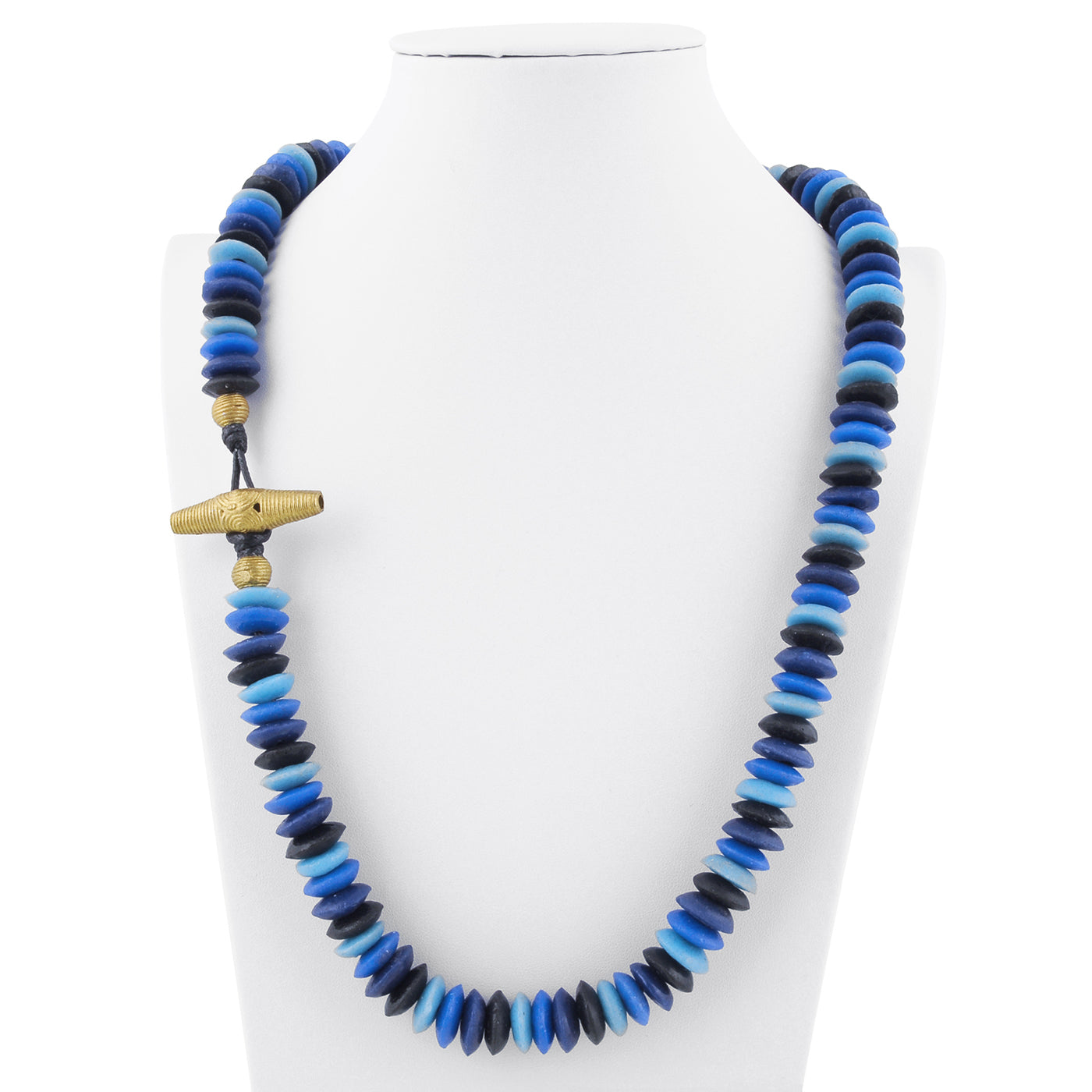 Ocean Blue Krobo & Ashanti Brass Beaded Necklace - Handmade Africa