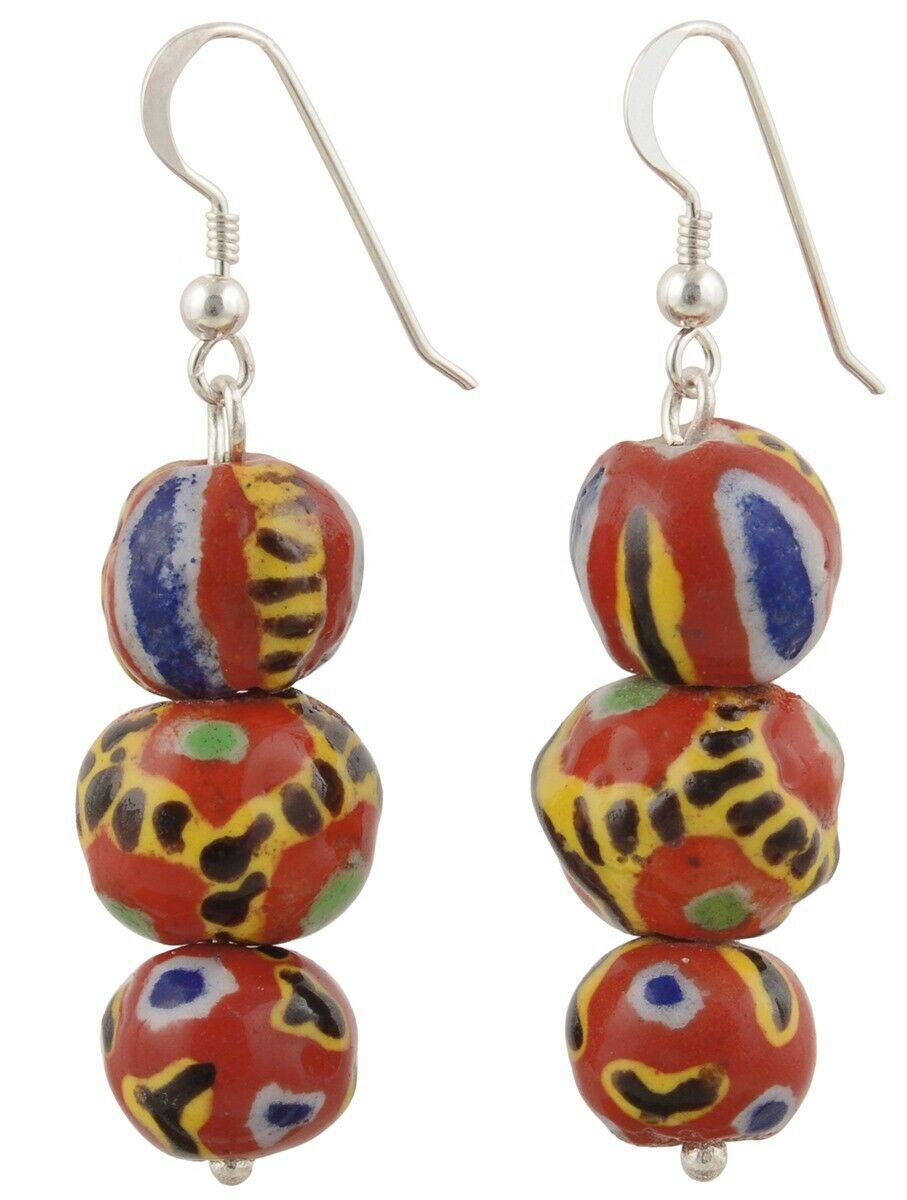 Kiffa Glass Beads Handmade Earrings 925 Sterling Silver African Ethnic Jewelry - alternate view