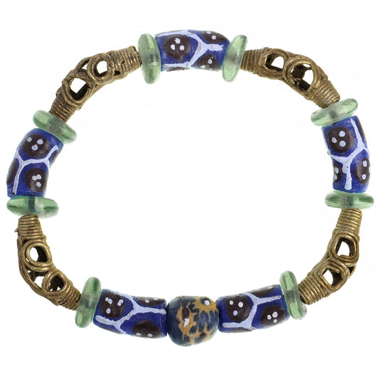Handmade Beaded Bracelet - Glass & Brass Beads From Ghana - alternate view