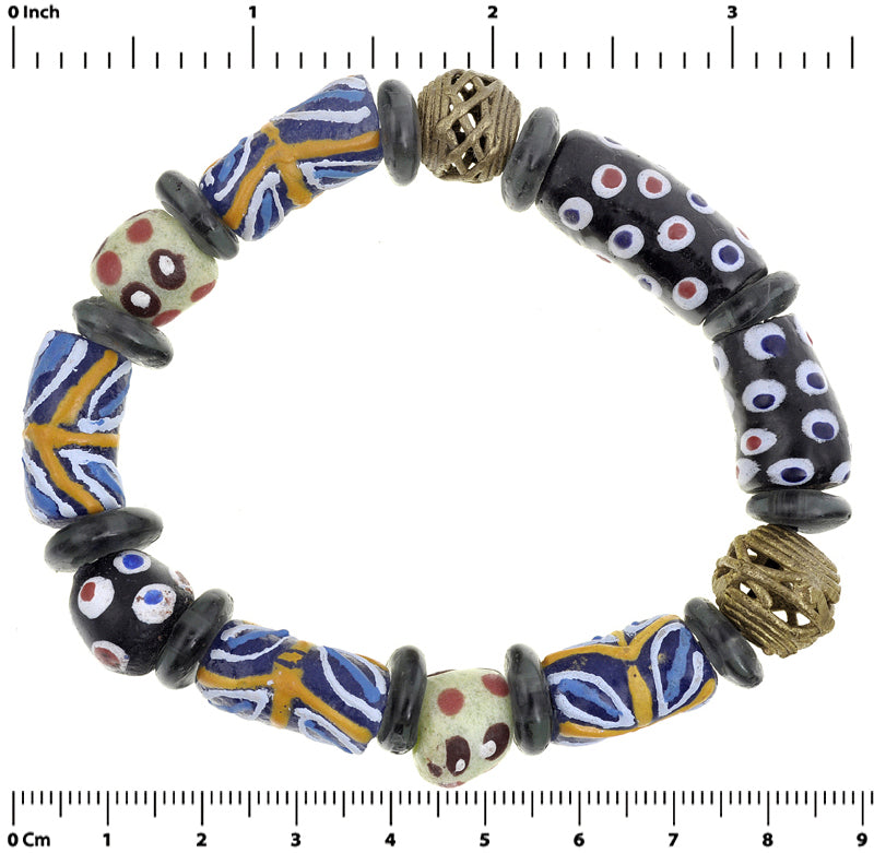 Handmade Beaded Bracelet - African Glass & Brass Beads - enhanced texture view