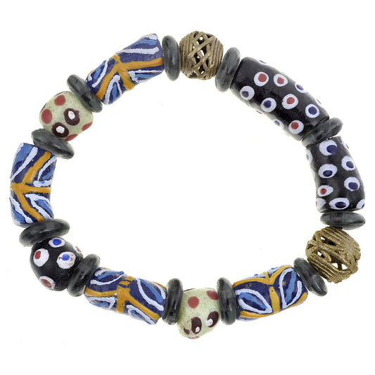 Handmade Beaded Bracelet - African Glass & Brass Beads - product focus