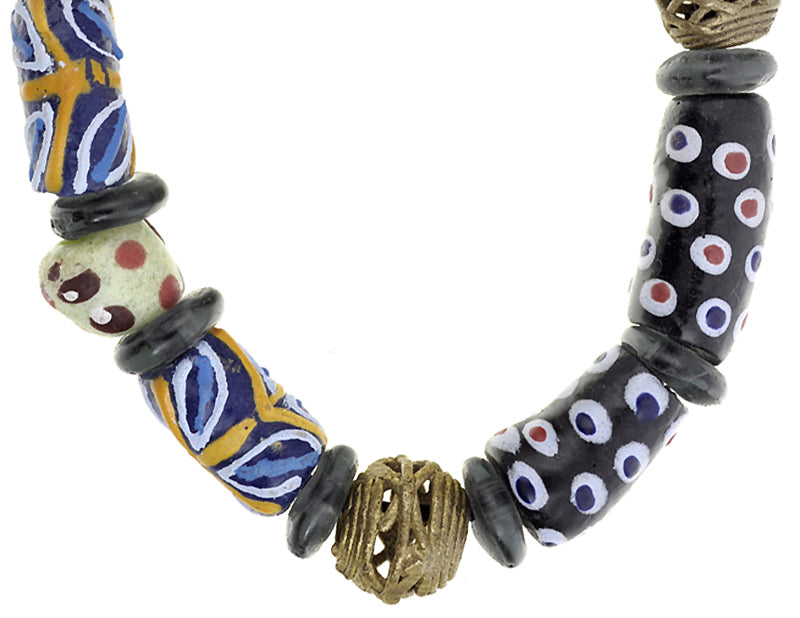 Handmade Beaded Bracelet - African Glass & Brass Beads - partial view