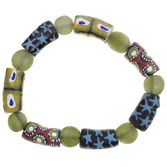 Handmade African Beaded Bracelet - Glass Trade Beads From Ghana - angled shot