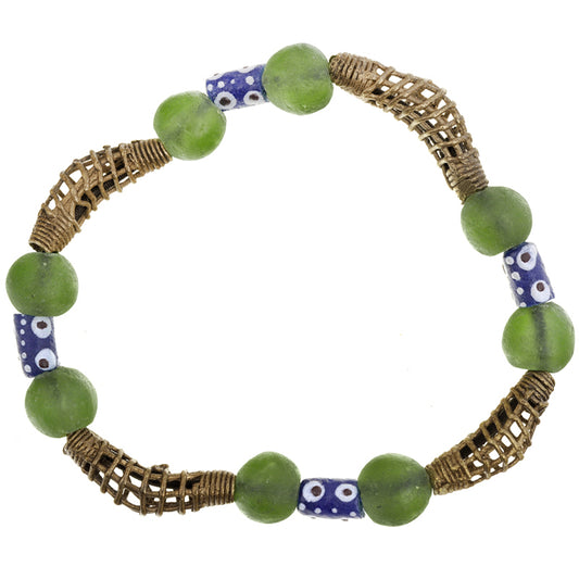 Handmade Beaded Bracelet - African Glass & Brass Beads - alternate view