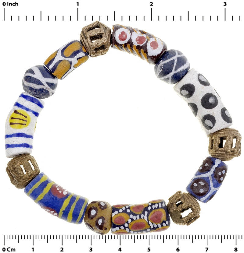 Handmade Beaded Bracelet - Brass & Glass Beads From Ghana - zoomed-in detail