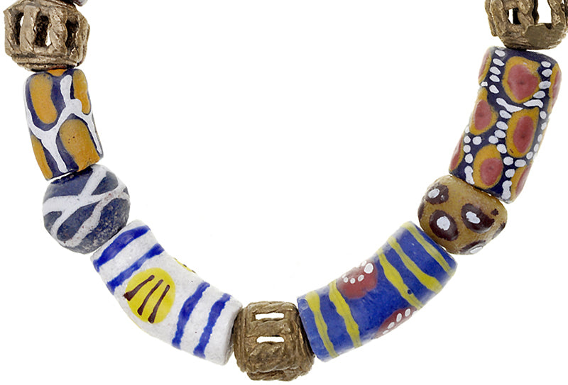 Handmade Beaded Bracelet - Brass & Glass Beads From Ghana - close-up