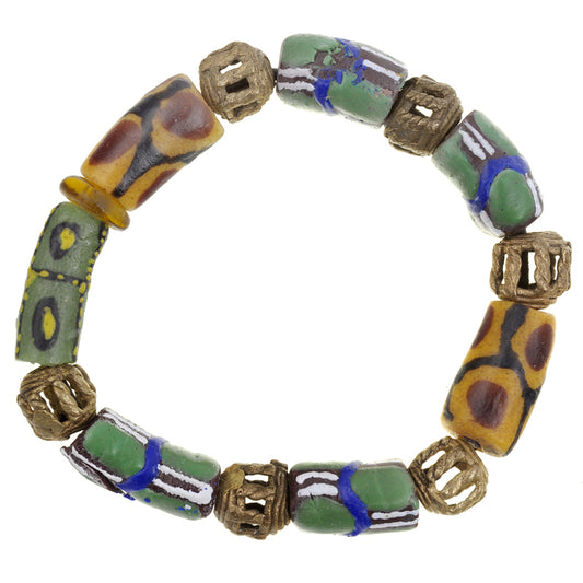 Handmade Beaded Bracelet - African Glass & Brass Beads