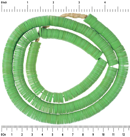 Old Green African Trade Beads, Czech Vulcanite Discs 10Mm - close-up