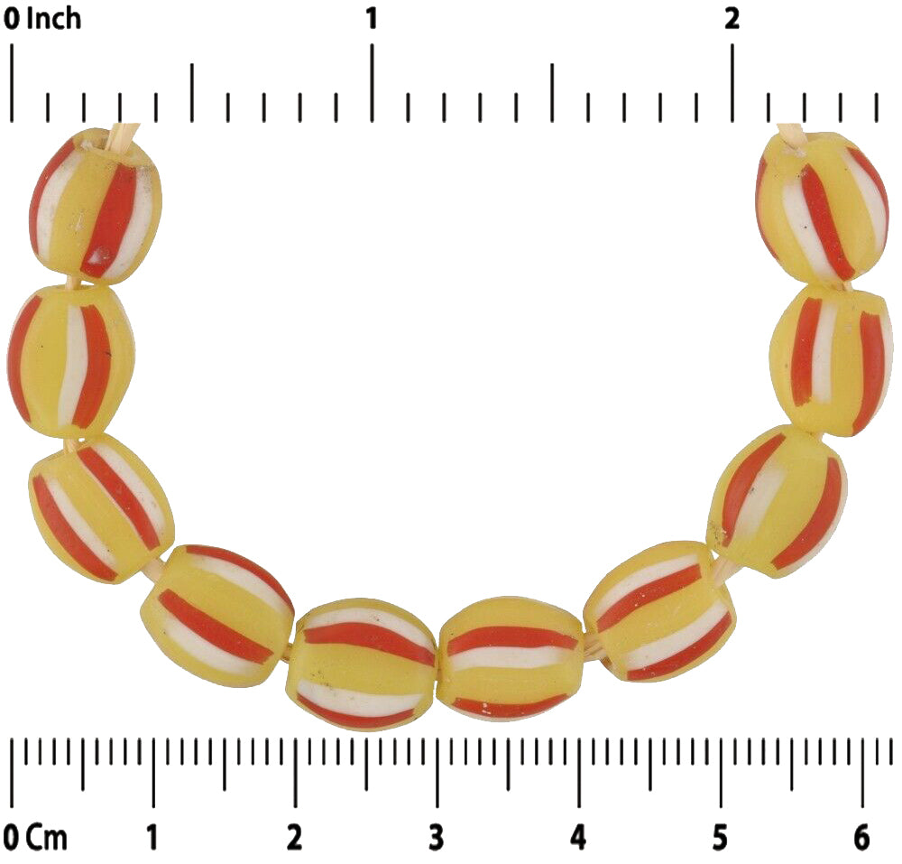 Antique Blue Tabular Striped Venetian Lampwork Glass Trade Beads - close-up
