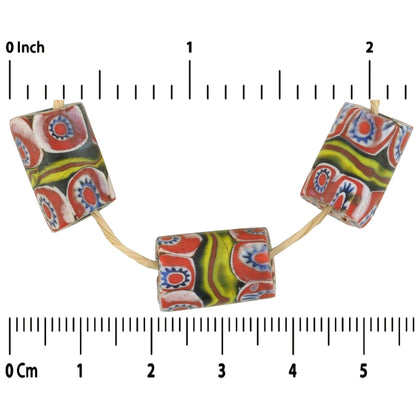 Antique Venetian Millefiori Mosaic Glass Trade Beads - Handmade Art - close-up