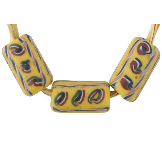 Old African Trade Beads Antique Fancy Venetian Glass Beads Yellow Lampwork Ghana