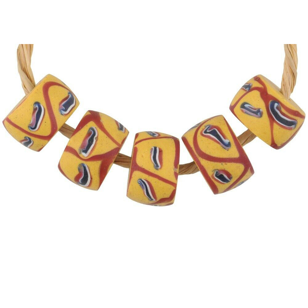 Antique Yellow Venetian Lampwork Trade Beads 13X8Mm - African Trade