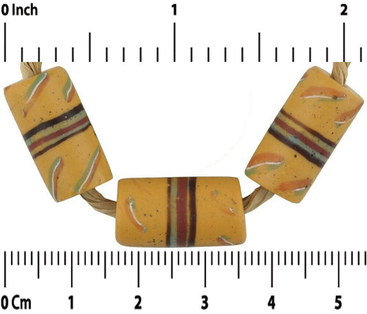 Antique Venetian Glass Beads African Trade Old Banded Yellow Fancy Wound Lamwork - alternate view