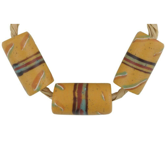 Antique Venetian Glass Beads African Trade Old Banded Yellow Fancy Wound Lamwork