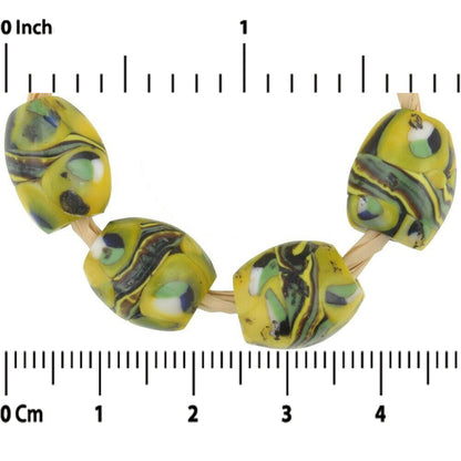 Antique Banded Oval Millefiori Venetian Glass Trade Beads - angled shot