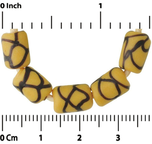 African Trade Beads Old Rattle Snake Venetian Glass Beads Fancy Yellow Lampwork - alternate view