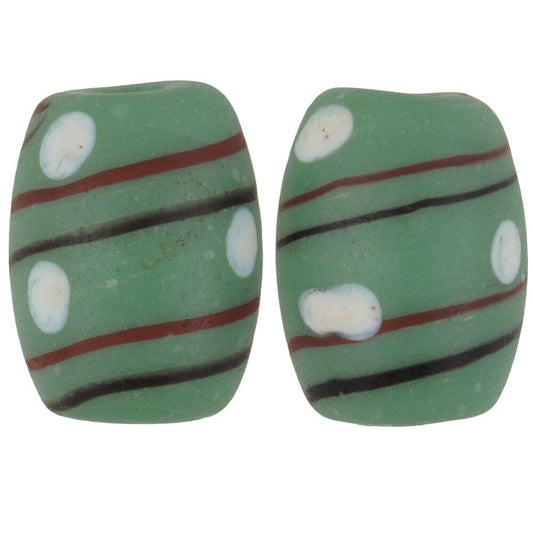 Antique Green Eye Fancy Venetian Lampwork Trade Beads, 15X11Mm