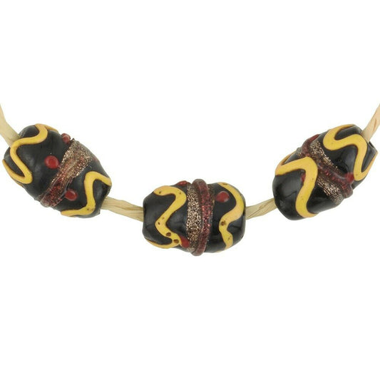 Antique Black Wedding Cake African Trade Beads - Lampwork Glass
