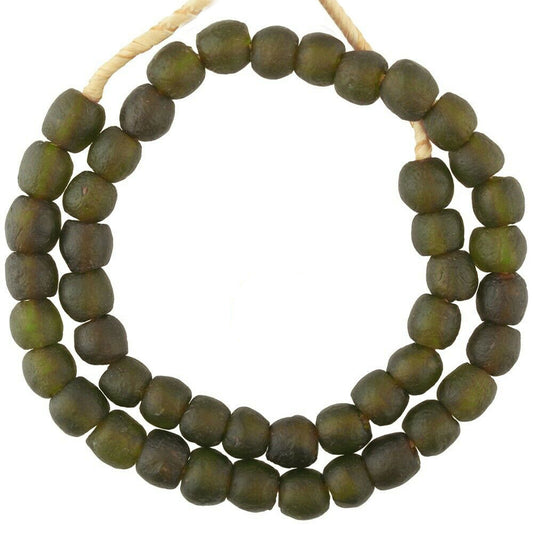 Translucent Recycled Bottle Glass Beads - 13-14Mm, Handmade In Ghana