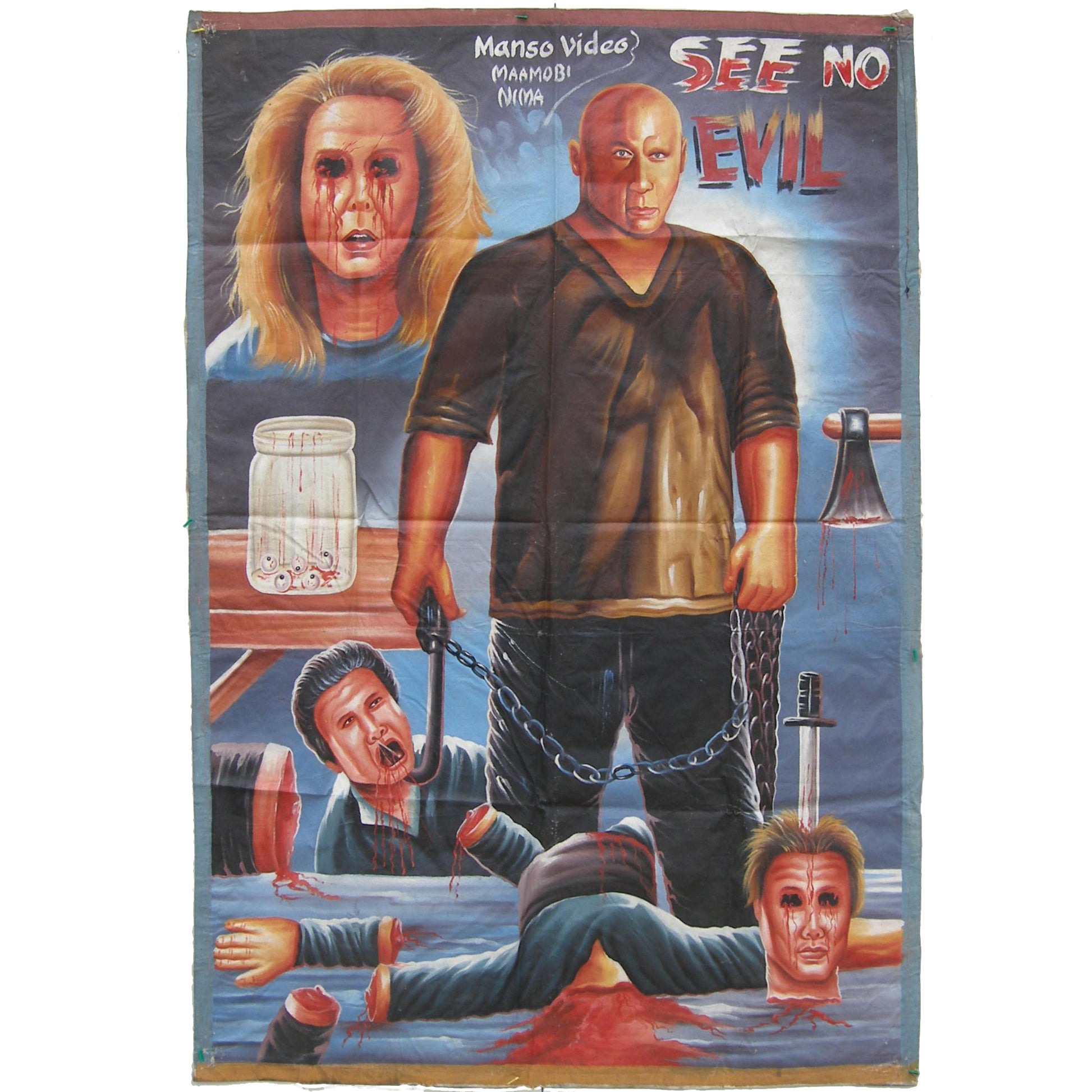 See No Evil - Original Ghana Hand-Painted Horror Movie Poster - horror scene artwork